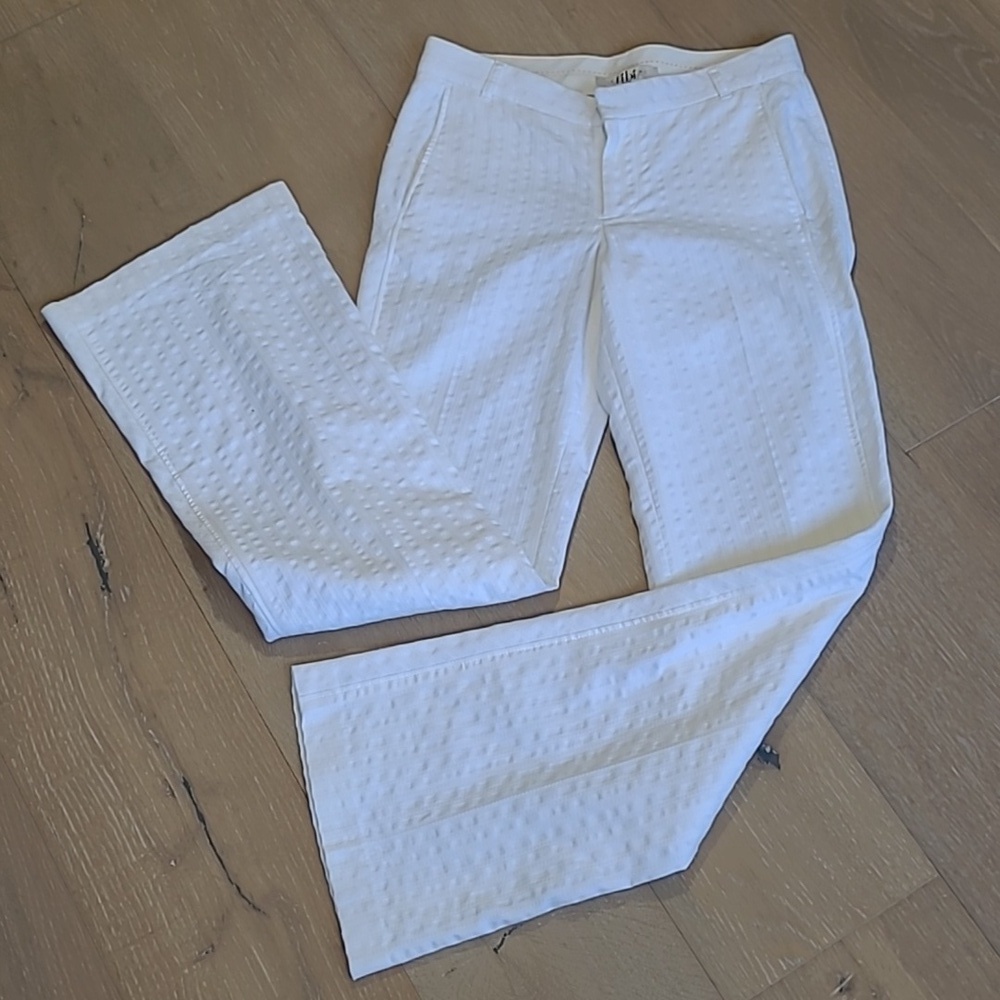 EUC Tibi New York Pants Women's sz 0 Textured White/Cream Slacks Relaxed Leg